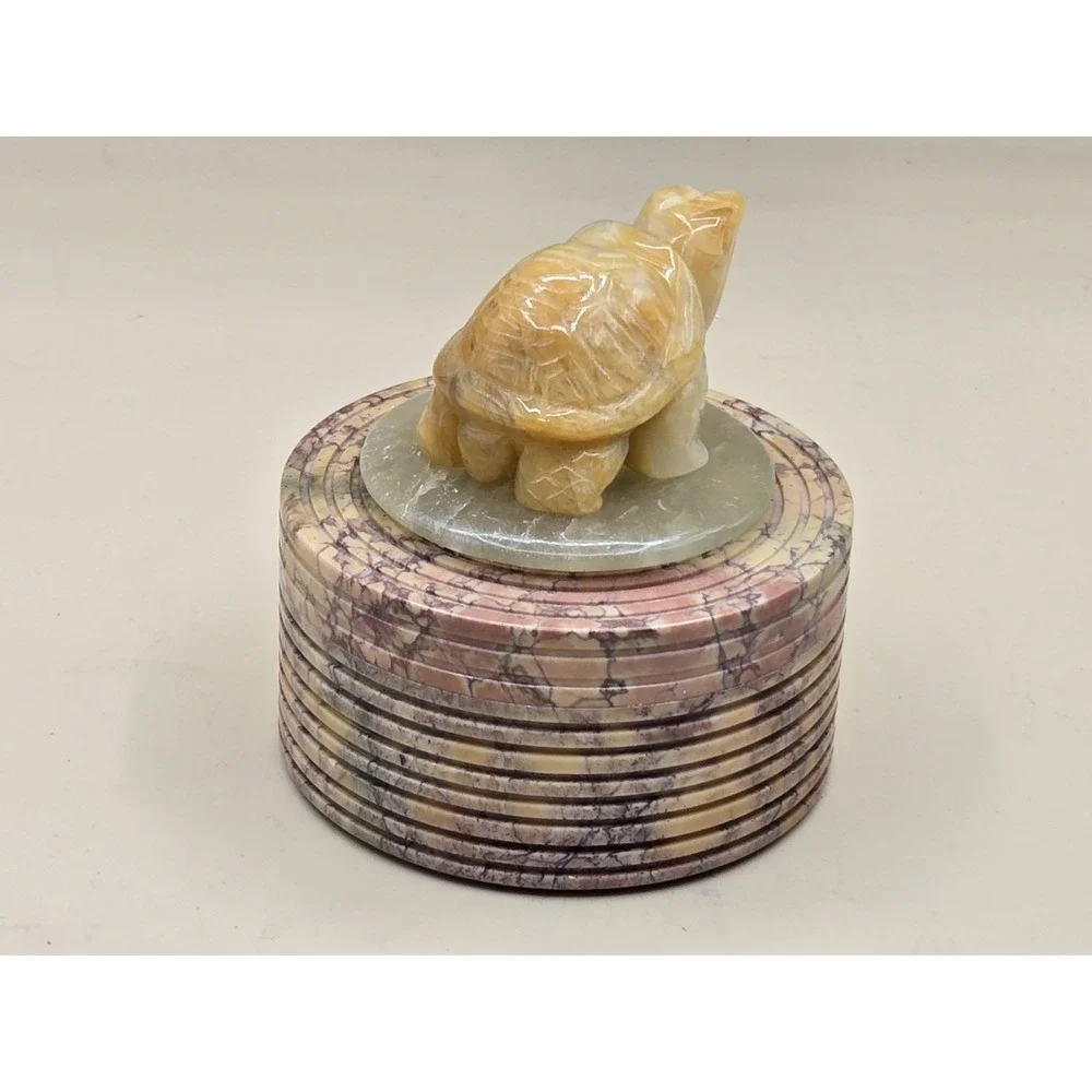 Carved Turtle‎ On Base Scuplture Figurine Keepsake Box Jewelry Storage Marble